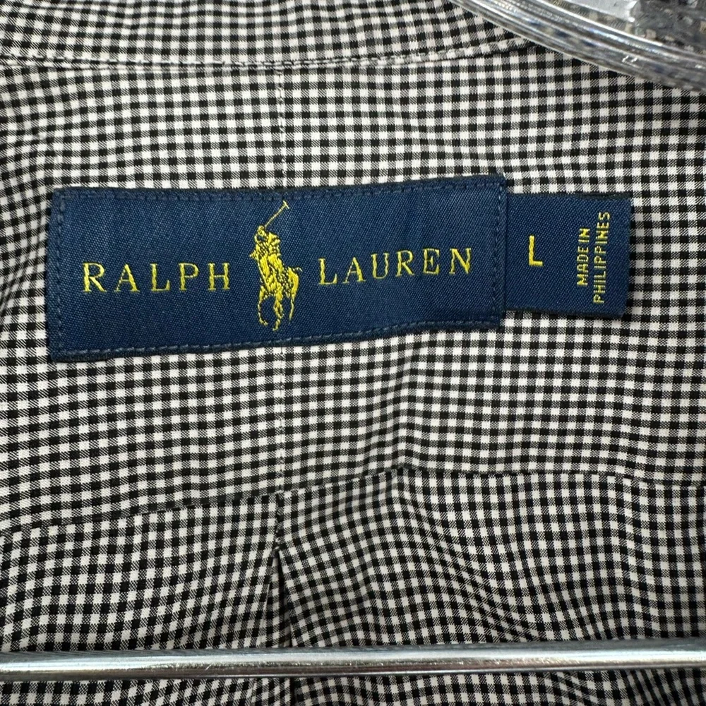 Polo Ralph Lauren Men's Cotton Poplin Navy Gingham Check Button Down Size Large‎